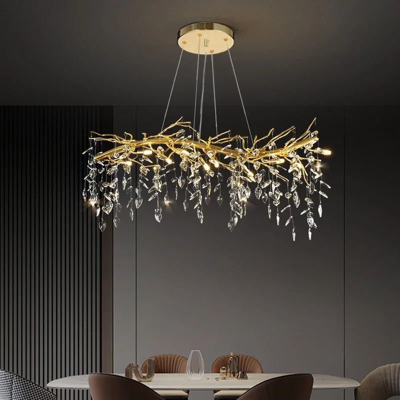 DecorBites™ Golden Branch Ceiling Crystal Chandelier – Luxury Indoor Lighting Fixture