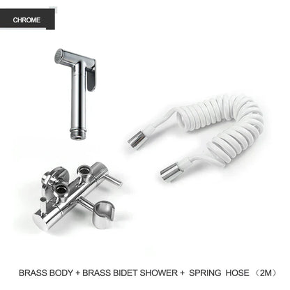 DecorBites™ Brass Bidet Shower Head with Double Outlet Angle Valve