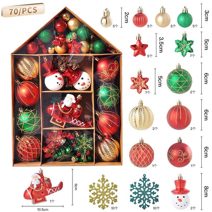 70pcs Christmas Ornaments Boutique Christmas Ball Set Christmas Tree Pendant Home Bedroom New Year Decoration New Year Gift 2024