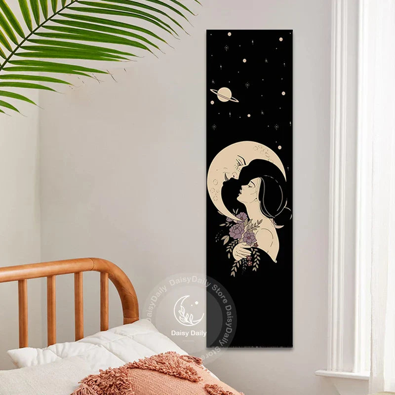 Decobites Sun Moon Wall Tapestry - Boho Aesthetic Room Decor for Living Room & Bedroom