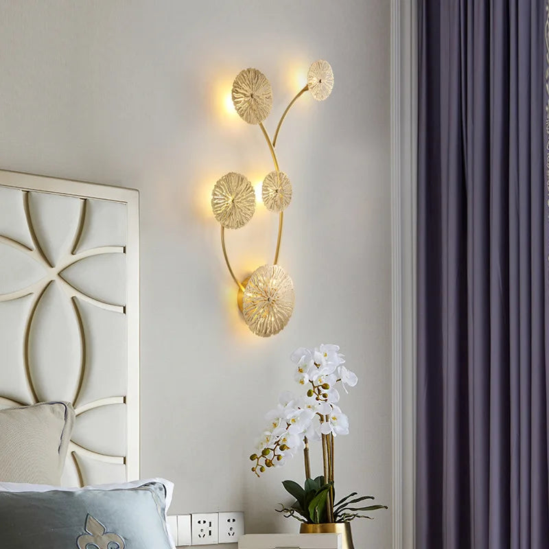 DecorBites™ Gold Flower Copper Frame Wall Sconce for Hotel Dining Room Lighting