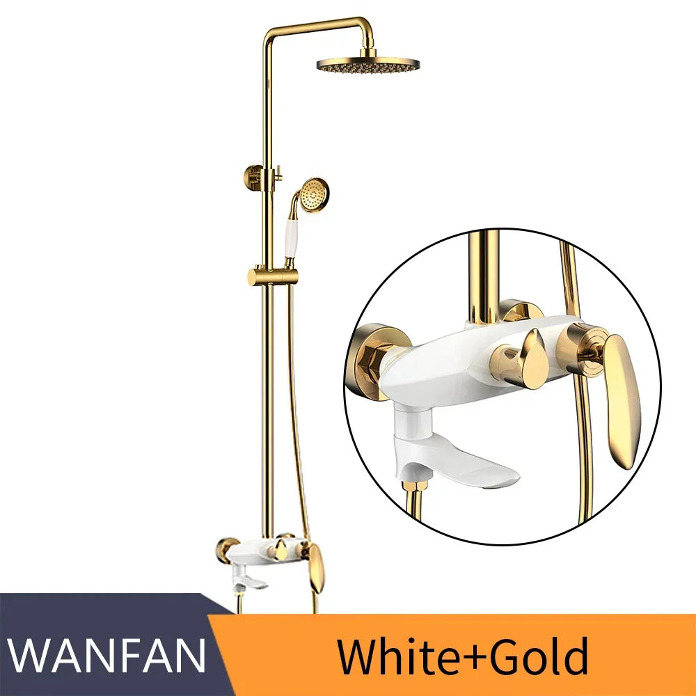 DecorBites™ Black Brass Wall Mounted Bathtub Faucet Set - Rain Shower Head, Handheld, Square