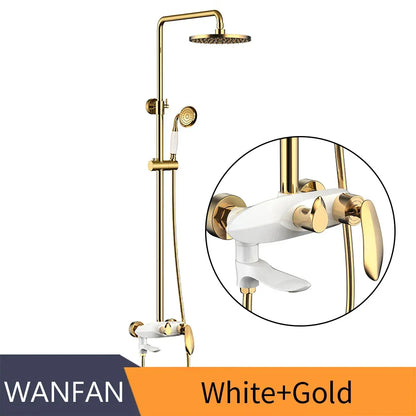 DecorBites™ Black Brass Wall Mounted Bathtub Faucet Set - Rain Shower Head, Handheld, Square