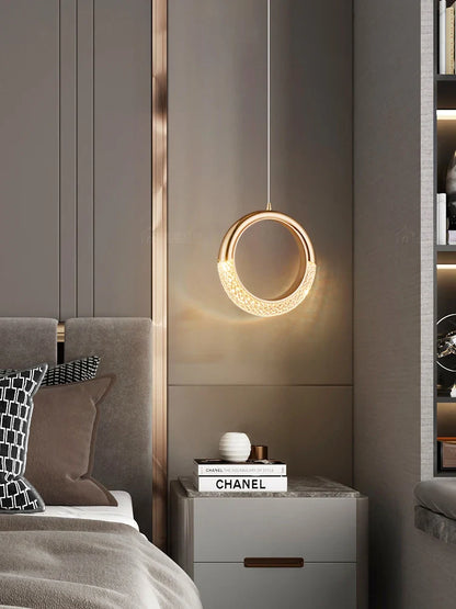 Modern Ring Pendant Light in Acrylic and Plated Metal