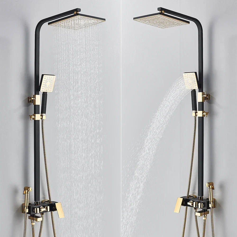 طقم دش مطري DecorBites™ مقاس 8 بوصات مع وظيفة بيديه، حنفية خلاط ساخنة وباردة مثبتة على الحائط