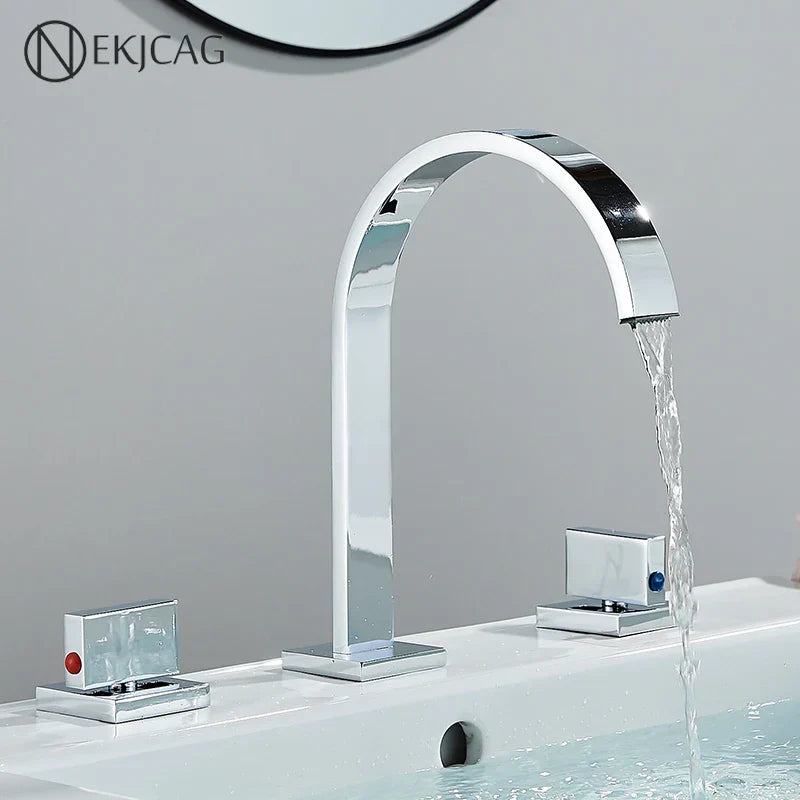 DecorBites™ Crystal Handle Gold Bathroom Basin Faucet Three Hole Mixer for Bathtub