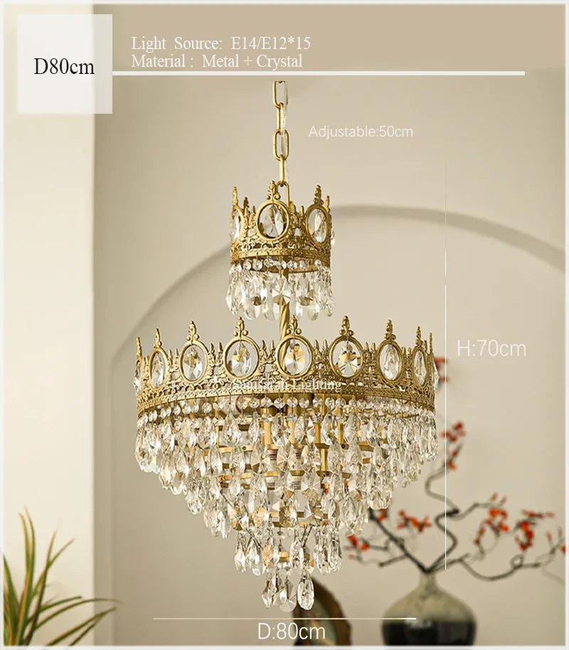 Decorbites™ Kronen-Kristall-Leuchter – Goldener Vintage-LED-Hängeleuchter für elegante Innenbeleuchtung