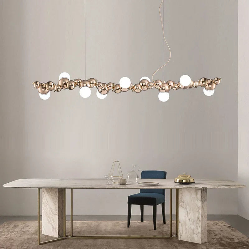 DecorBites™ Caterpillar Metal Ball Chandelier: Modern Creative Long Bar Pendant Light for Kitchen Dining Room