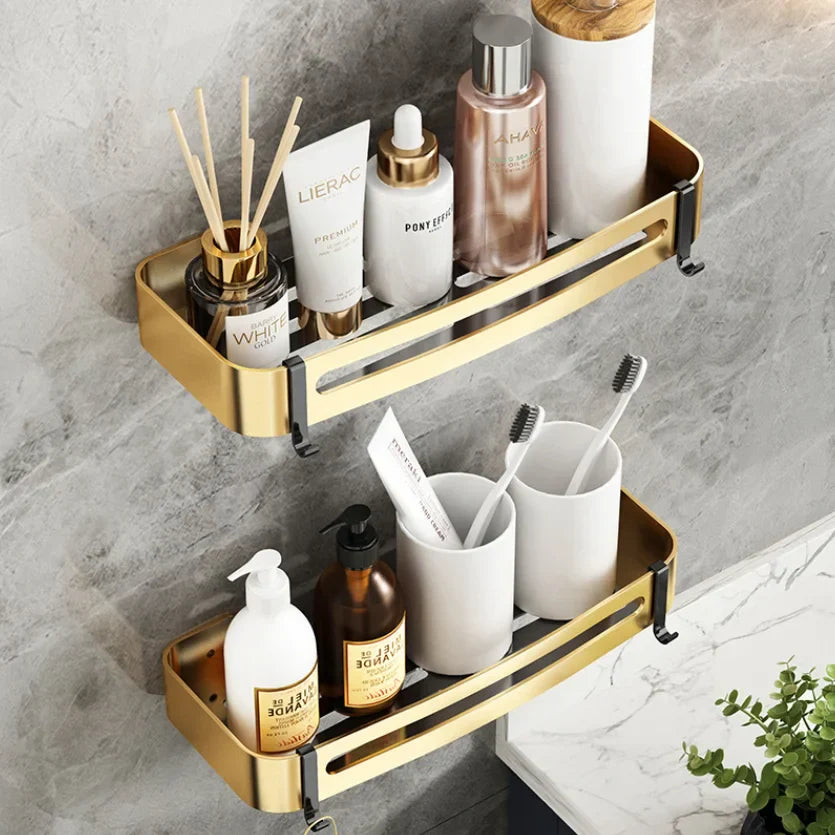 Estante de Esquina para Baño Decorbites™ Gold: Perchero de Almacenamiento Triangular Montado en la Pared para Artículos de Aseo