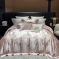 Decobites Luxe Brocade Cotton Flowers Embroidery Bedding Set Cream/Champagne Patchwork