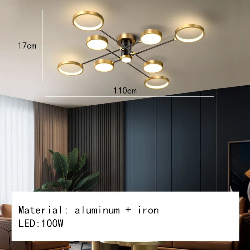 Decorbites™ Gold Schwarz Metall LED Kronleuchter – Minimalistisches 3-Farbtemperatur-Beleuchtung für Wohnzimmer und Restaurant