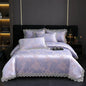 Decobites Golden Jacquard Cotton Lace Bedding Set - Silky Soft Duvet Cover, Flat Sheet, Pillowcase