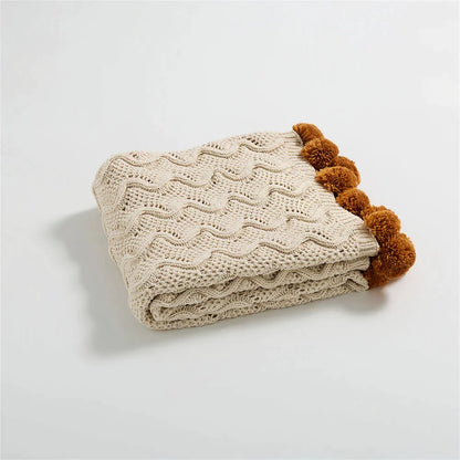 DecorBites™ Elegant Chenille Pompons Throw Blanket