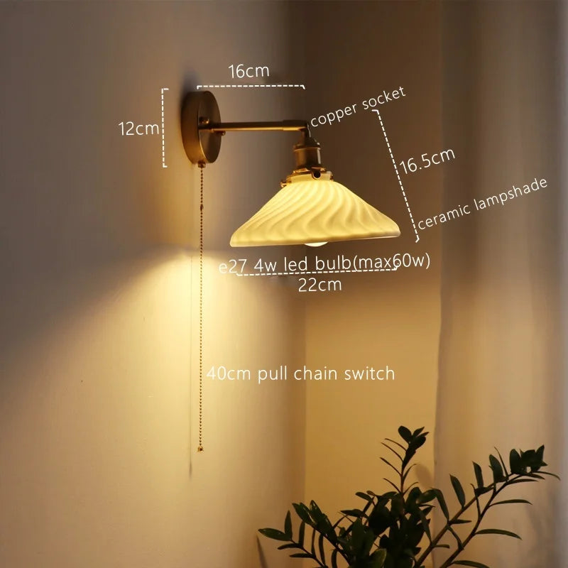 DecorBites™ Ceramic Copper LED Wall Lamp for Bedroom Bedside Mirror Light