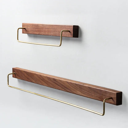 DecorBites™ Black Walnut Wood Towel Rack with Brass Accents