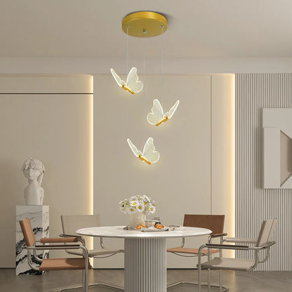 Modern Gold Butterfly 3-Light Metal Pendant Light