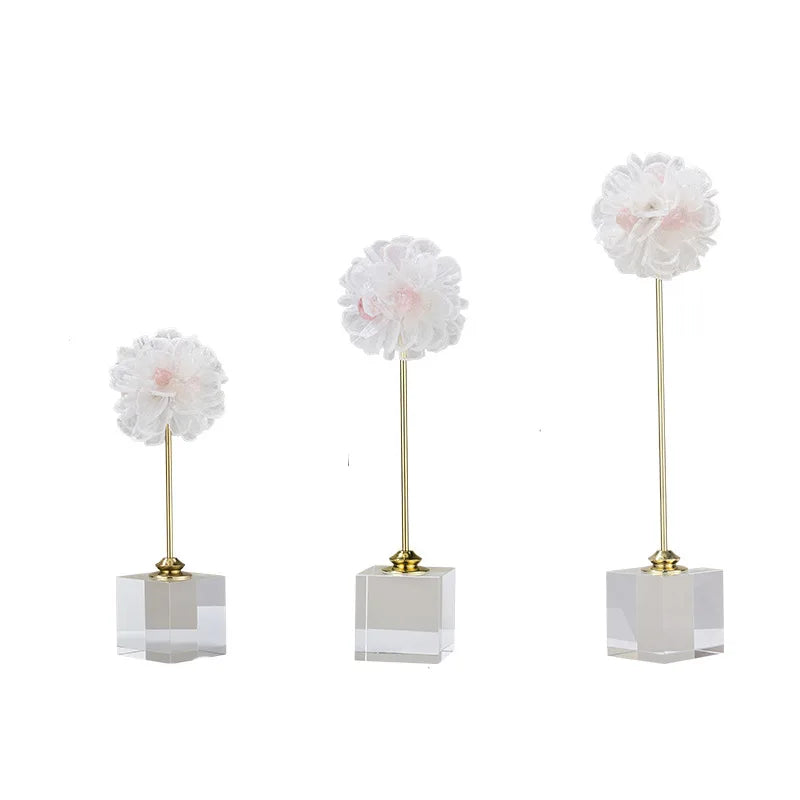 DecorBites™ Crystal Flower Glass Craft Hyalinite Sculpture Metal Decorative Figurine