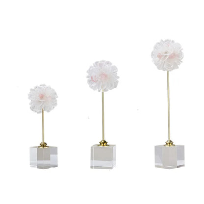 DecorBites™ Crystal Flower Glass Craft Hyalinite Sculpture Metal Decorative Figurine