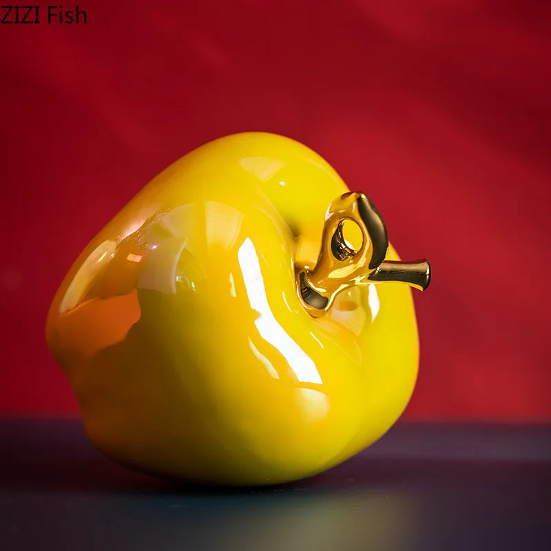 DecorBites™ Golden Ceramic Apple Sculpture Desk Decoration Ornaments Crafts Room Decor