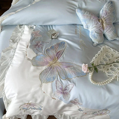 Decobites French Lace Butterfly Embroidery Bedding Set in 100S Egyptian Cotton