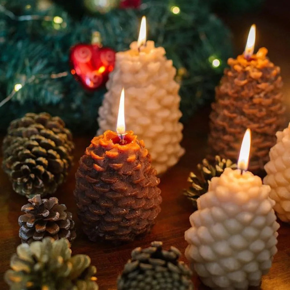 3D Pine Cone Candle Silicone Mold DIY Multicavity Pine Nut Resin Soap Making Set Chocolate Cake Ice Mould Christmas Decor Gift