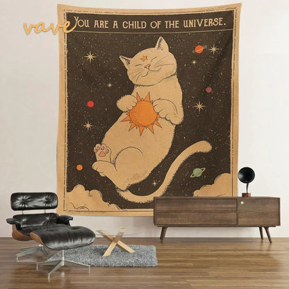 Decobites Moon Cat Tapestry Wall Hanging for Boho Kawaii Room Decor