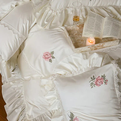 Decobites Vintage Lace Ruffles Embroidery Bedding Set with 1000TC Egyptian Cotton