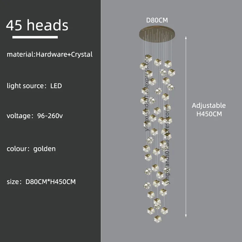 Lámpara de araña moderna de cristal DecorBites™ para sala de estar, iluminación LED de lujo para loft, lámpara de araña para escalera