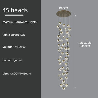Lámpara de araña moderna de cristal DecorBites™ para sala de estar, iluminación LED de lujo para loft, lámpara de araña para escalera