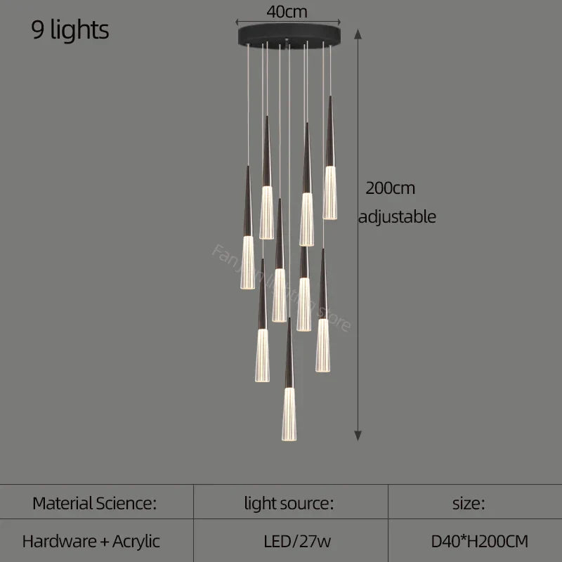 DecorBites™ مصباح مخروطي أكريليك معلق لسلالم الفيلا والمطبخ والمطعم.