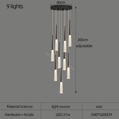 DecorBites™ مصباح مخروطي أكريليك معلق لسلالم الفيلا والمطبخ والمطعم.