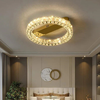 DecorBites™ Crystal Ring Ceiling Light: Golden Gloss Dimmable LED Chandelier