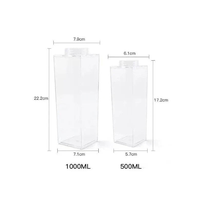 DecorBites™ Clear Milk Carton Water Bottle & Drinking Cup, Portable Plastic Juice Tea Storage