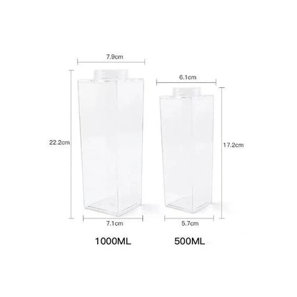 DecorBites™ Clear Milk Carton Water Bottle & Drinking Cup, Portable Plastic Juice Tea Storage