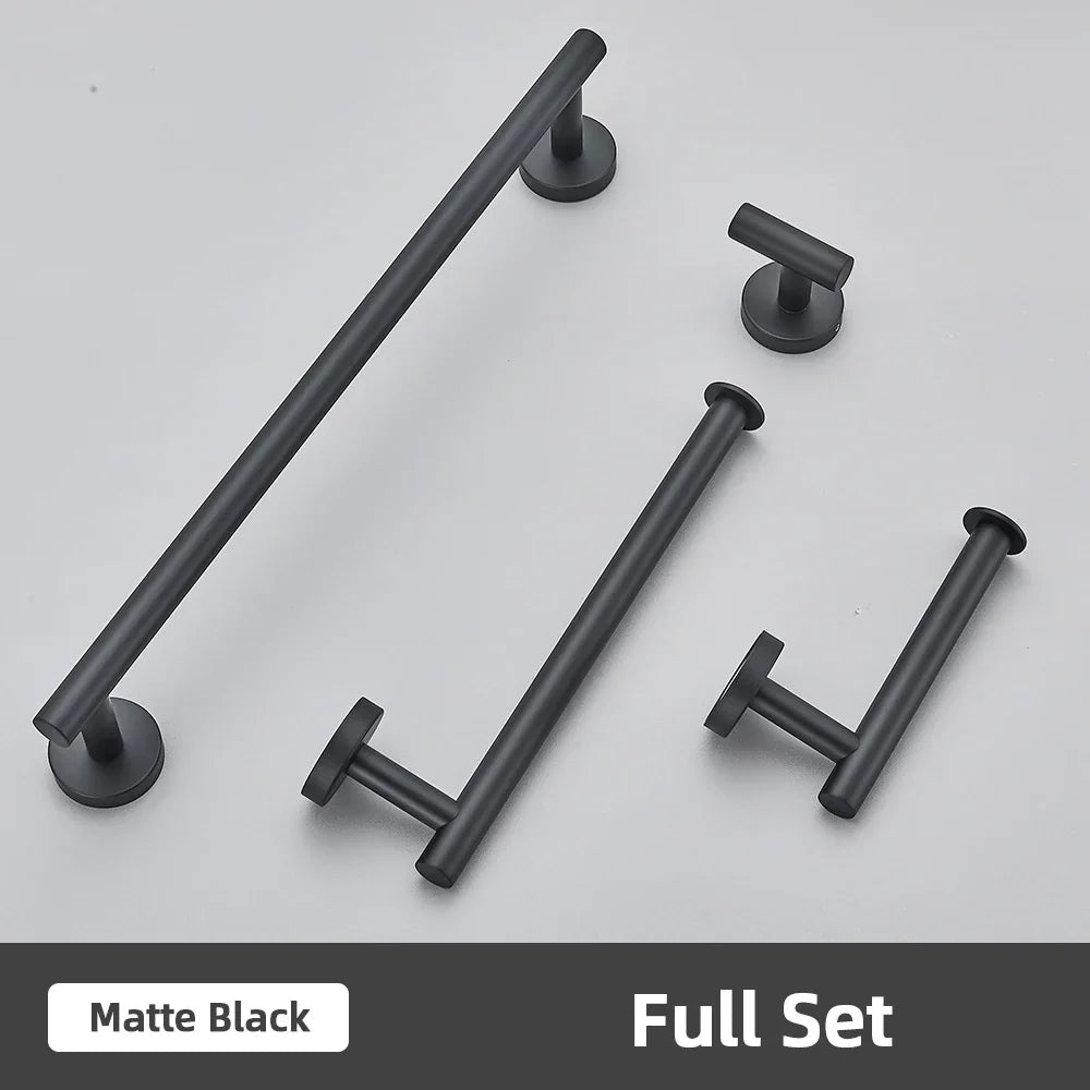 DecorBites™ Brushed Gold Bathroom Accessories Set: Towel Rail, Paper Holder, Hook, Stainless Steel