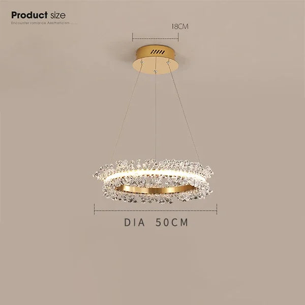 Chandelier de Anillo de Cristal Dorado Decorbites™ para la Decoración de Sala de Estar y Restaurante