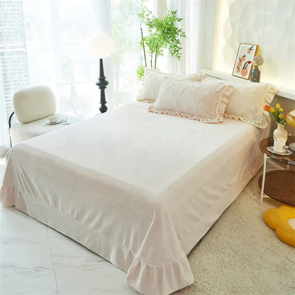 Velvet Ruffles Luxury Bedding Set by Decobites: 3D Carved Plush Duvet Cover, Bed Sheet, Pillowcase