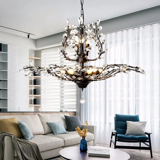 DecorBites™ Industrial Crystal Chandelier: Vintage Farmhouse Ceiling Light for Living Room, Dining Room