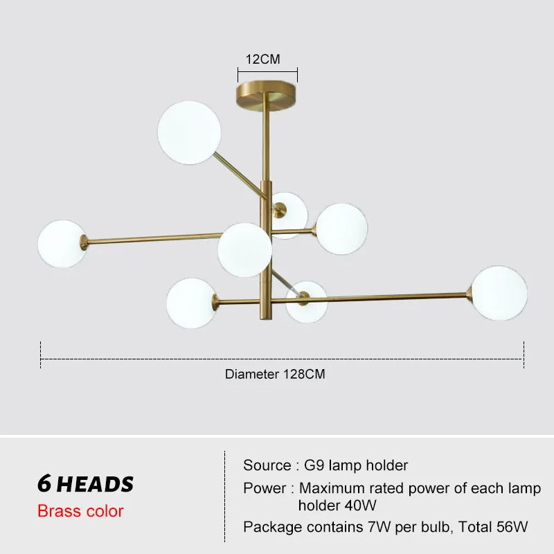 DecorBites™ Glass Brass Chandelier Modern Pendant Light for Home Living Room Restaurant Bedroom