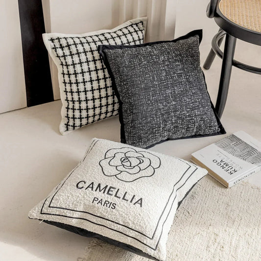 DecorBites™ Camellia Jacquard Embroidery Pillow Cover Luxury Decorative Nordic Living Room