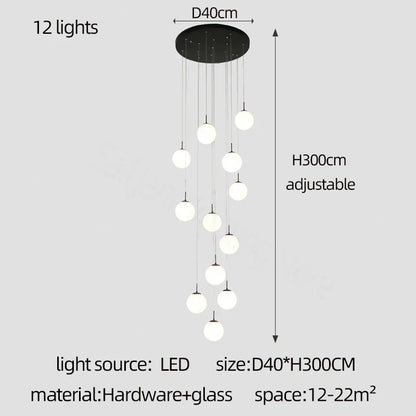 Lámpara de araña DecorBites™ con bolas de cristal color crema para áticos de villas dúplex, restaurantes y escaleras