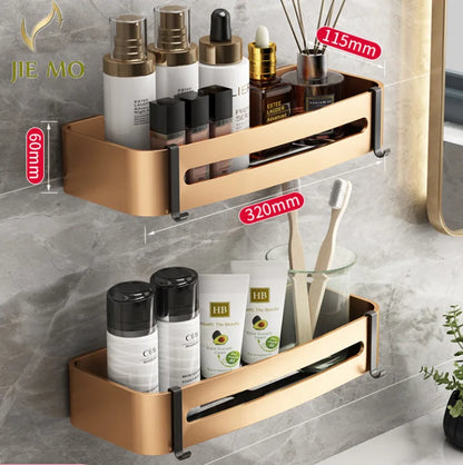 DecorBites™ Gold Bathroom Corner Shelf: Wall-Mounted Triangle Storage Rack for Toiletries