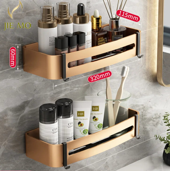 Estante de Esquina para Baño Decorbites™ Gold: Perchero de Almacenamiento Triangular Montado en la Pared para Artículos de Aseo