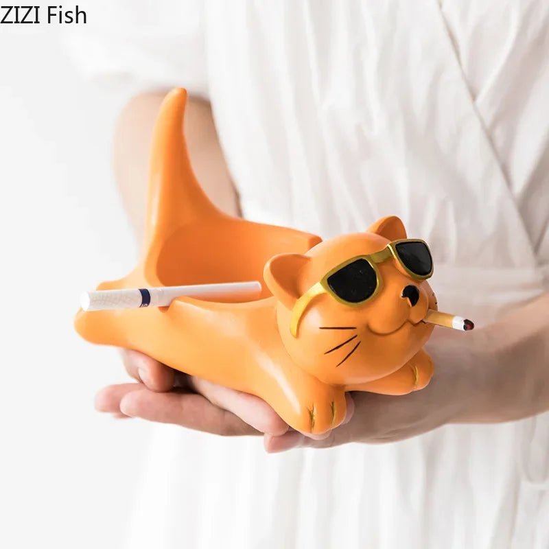DecorBites™ Cute Glasses Cat Ashtray Smoking Accessories Cartoon Animal Shape Gifts Semi-Branded
