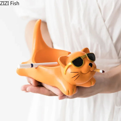 DecorBites™ Cute Glasses Cat Ashtray Smoking Accessories Cartoon Animal Shape Gifts Semi-Branded