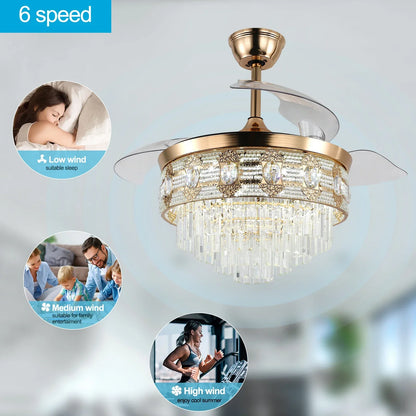 DecorBites™ Gold Smart Ceiling Fan Chandelier with LED Lights, 6 Speeds, 3 Heads