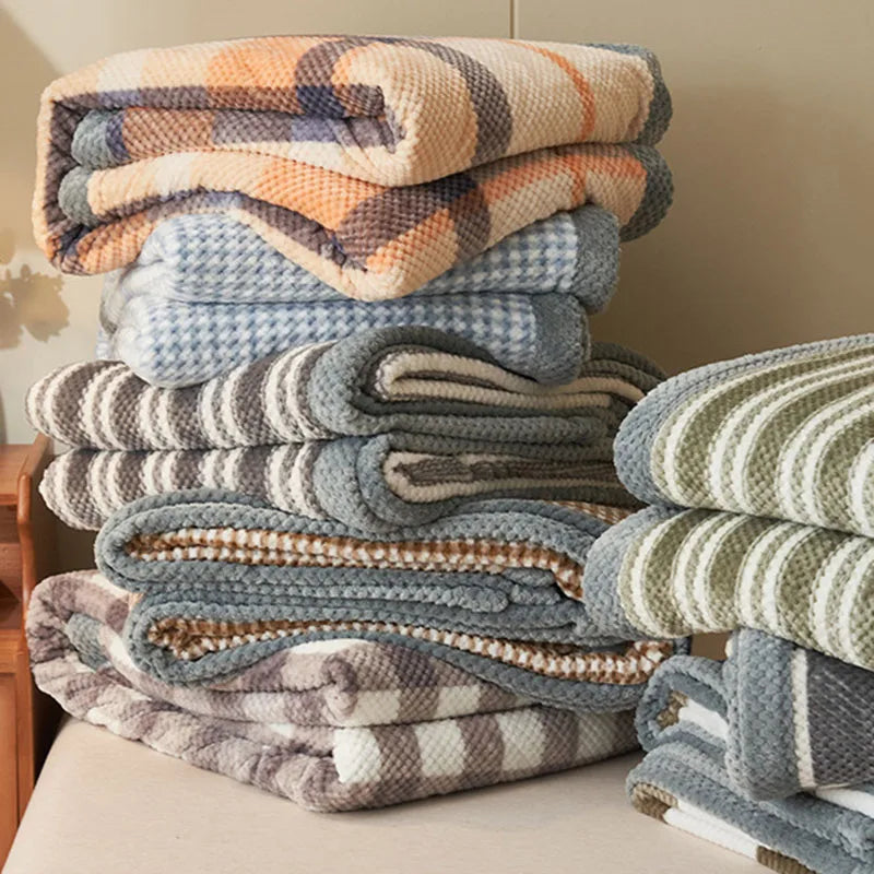 DecorBites™ Japanese Striped Coral Fleece Blanket: Warm Sofa Cover, Office Nap Shawl, All Seasons