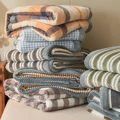 DecorBites™ Japanese Striped Coral Fleece Blanket: Warm Sofa Cover, Office Nap Shawl, All Seasons