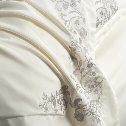 Decobites Luxury Embroidery Bedding Set: Pearl White 1000TC Egyptian Cotton Duvet Cover, Sheets, Pillowcases