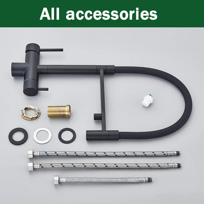 صنبور مطبخ أسود من DecorBites™ مع رشاش سحب لأسفل وتقنية تنقية 2 في 1